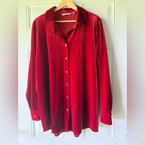 Soft Surroundings Red Velvet Button-Up Shirt